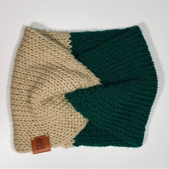 Handmade tan and forest green twist headband - Picture 1 of 1